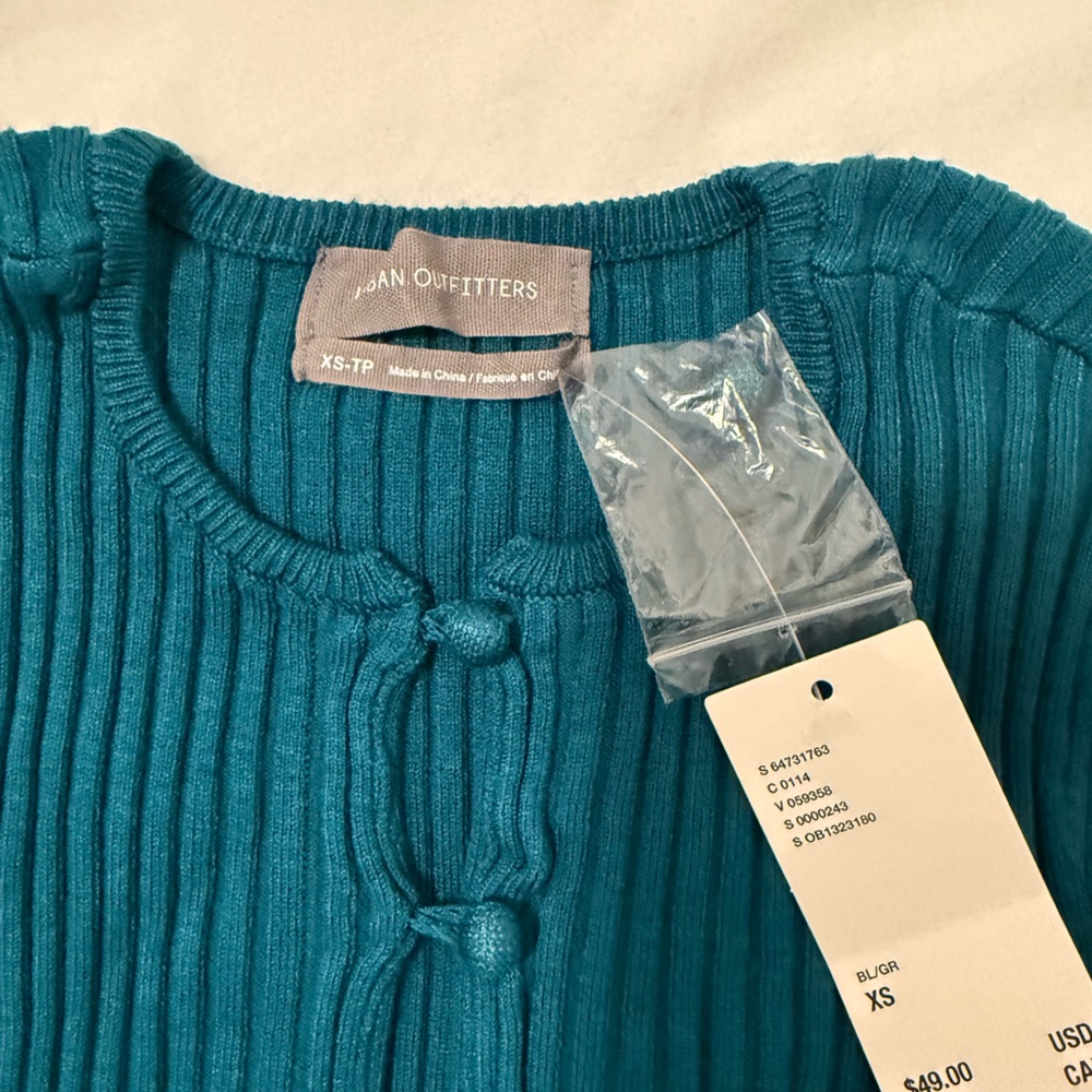 Urban Outfitters Teal Ribbed Cardigan NEW - Picture 2 of 3